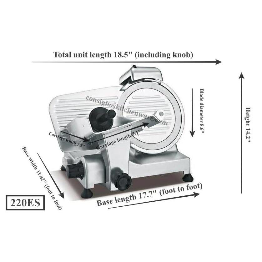 220ES - 8.6" Blade / .25HP Professional Semi Automatic Meat Slicer USA Dimensions 