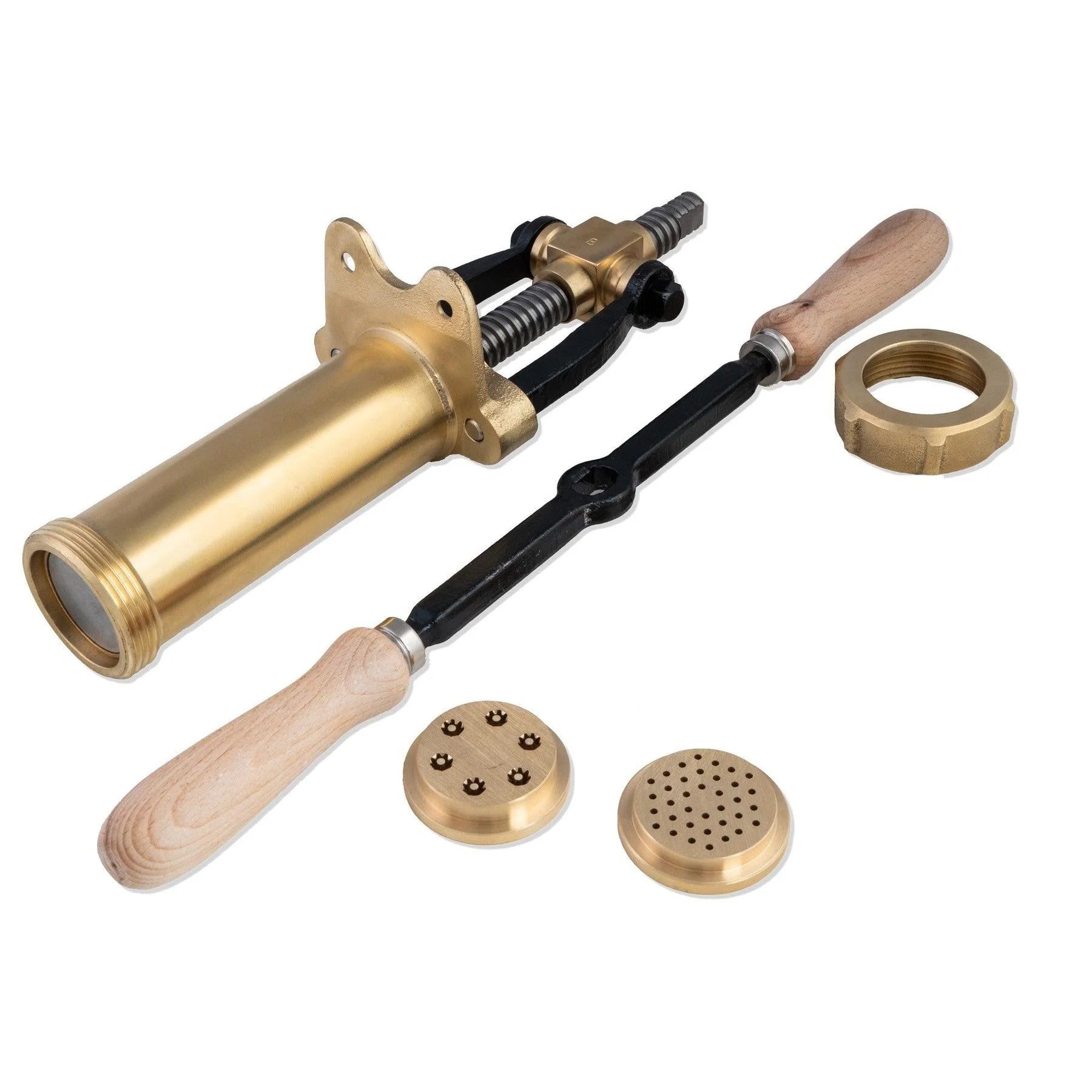Bottene Bigolaro Premium Hand Pasta Extruder with Rigatoni and Spaghetti 2.5 mm Brass Dies Made in Italy Two Dies
