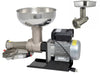 Stainless steel meat grinder on a white background