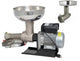 Stainless steel meat grinder on a white background