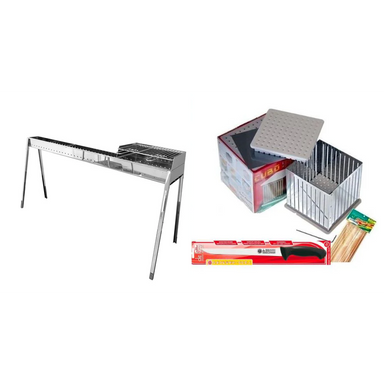 Lisa Made in Italy XL Milano Arrosticini / Speducci BBQ & Grill (80+40cm) Ultimate Kit - Including the Grill, Knife, Cubo Maker and 100 Skewers