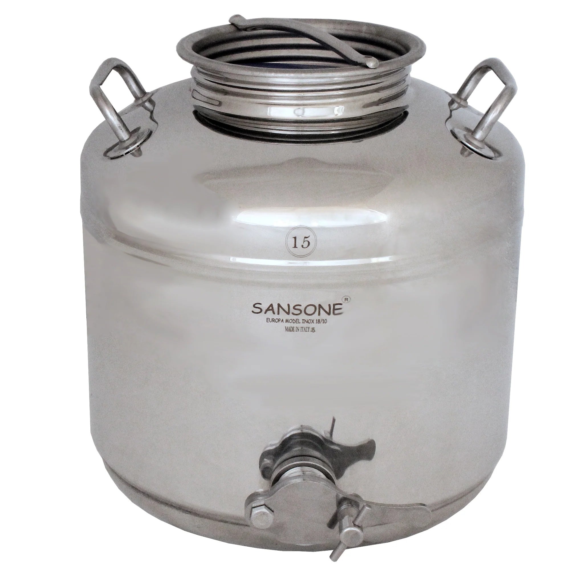 Sansone 15L/3.96 gal Honey Dispenser 18/10 Stainless Steel Canister - NSF Certified with Steel Spigot – Made in Italy