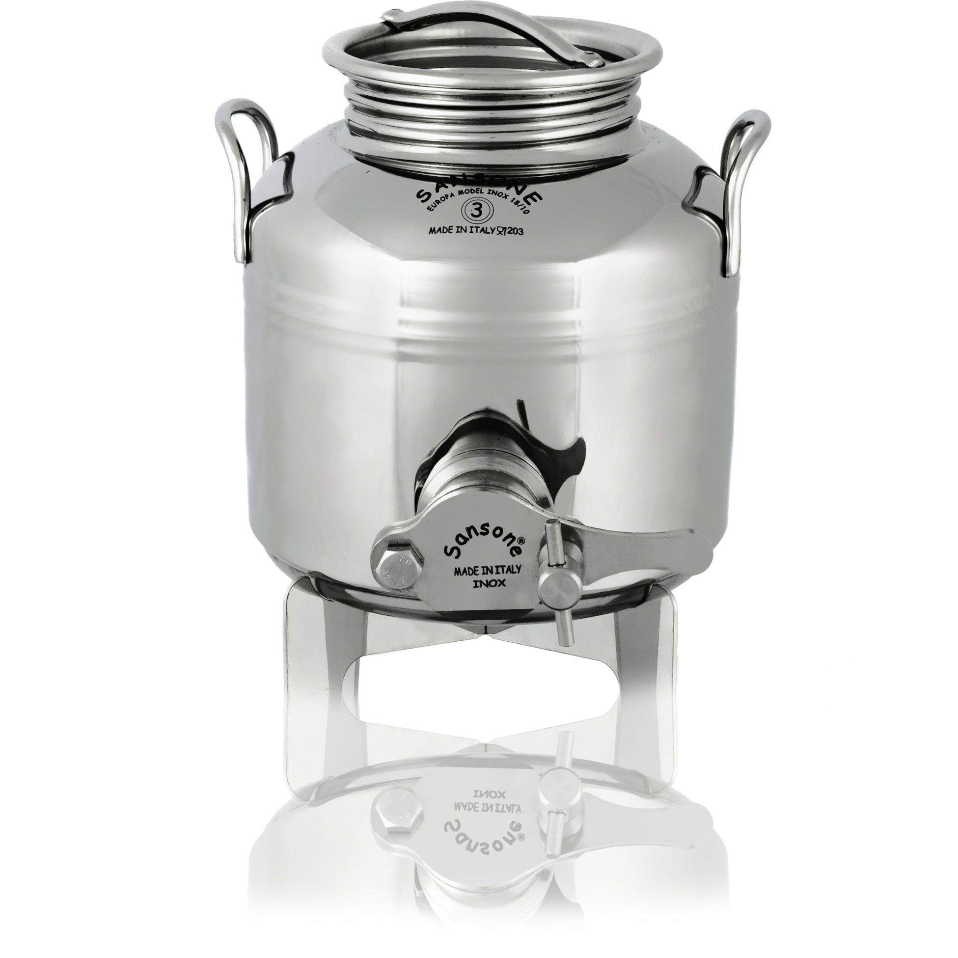 Sansone 3L/0.8 gal Honey Dispenser 18/10 Stainless Steel Canister - NSF Certified with Steel Spigot – Made in Italy