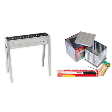 Lisa Small Milano Arrosticini / Speducci BBQ & Grill Ultimate Kit (50cm/19.7") - Including the Grill, Knife, Cubo Maker and 100 Skewers