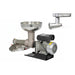Stainless steel meat grinder on a white background