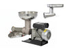 Stainless steel meat grinder on a white background