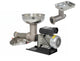 Stainless steel meat grinder on a white background