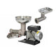 Stainless steel meat grinder on a white background