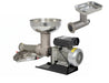 Stainless steel meat grinder on a white background