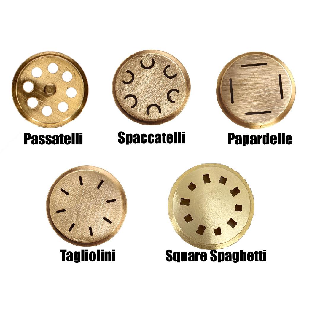 DOUGH PRESS PASTA Extruder 5 Brass-dies Tagliolini, Passatelli,  Spaccatelli, Pappardelle, Spaghetti Chitarra Made in Italy 
