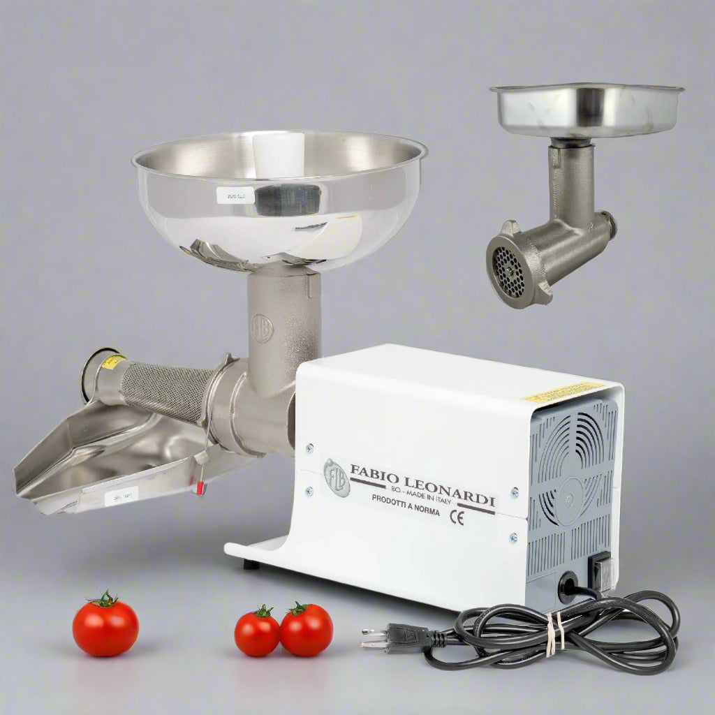 Fabio Leonardi MR8 1/2 HP SP3 Tomato Machine + TC12 Meat Grinder Combo for Sauce Making 