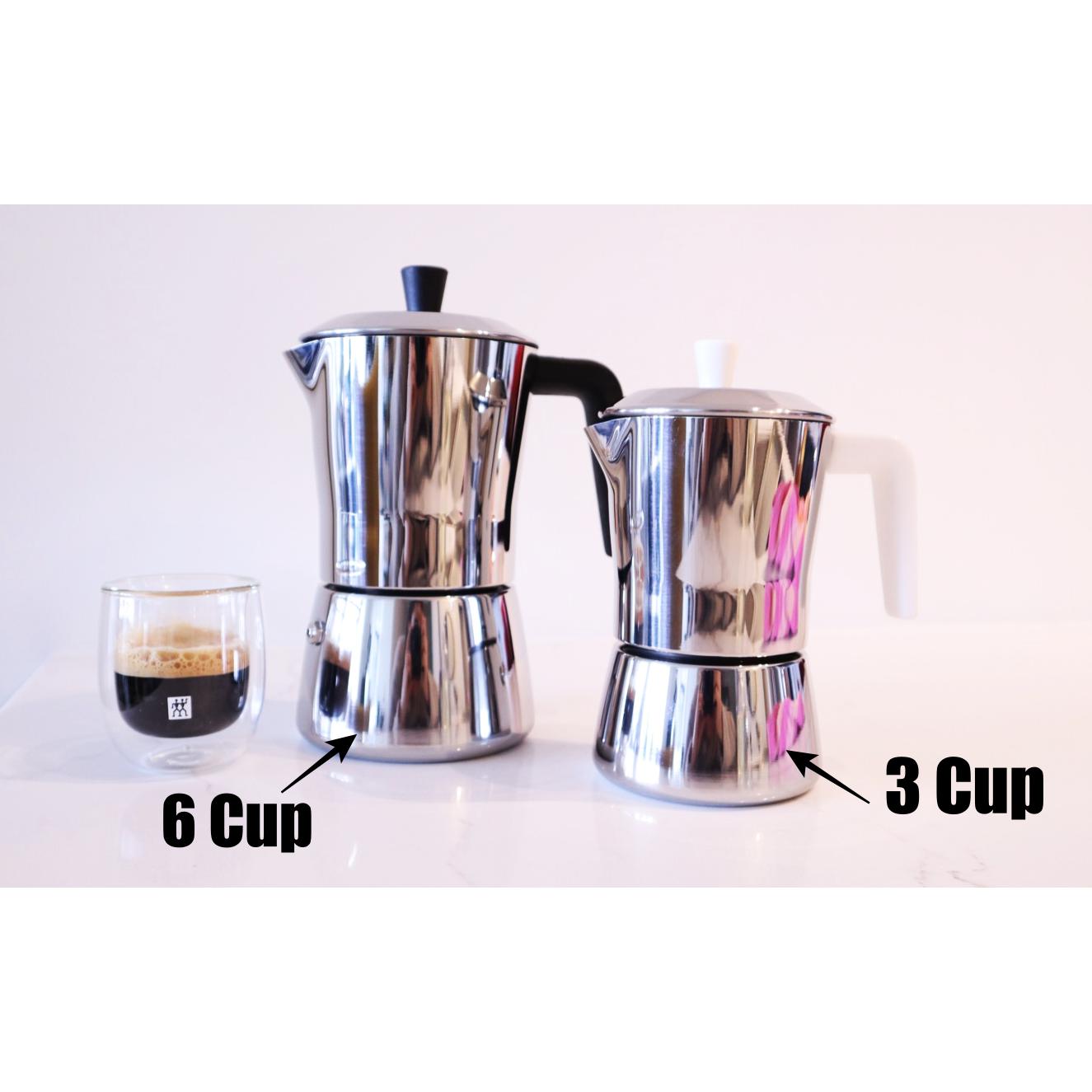 Giannini TUA - 6 cup Stainless Steel Stove Top Espresso Maker (Black Handle) side by side USA