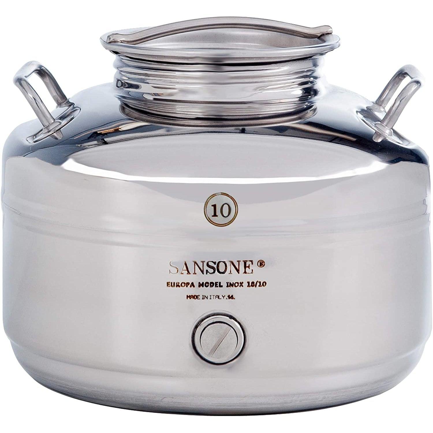 Sansone 2.64 gal Europa Fusti 18/10 Stainless Steel Canister - NSF Certified for Holding Olive Oil and More - Made in Italy
