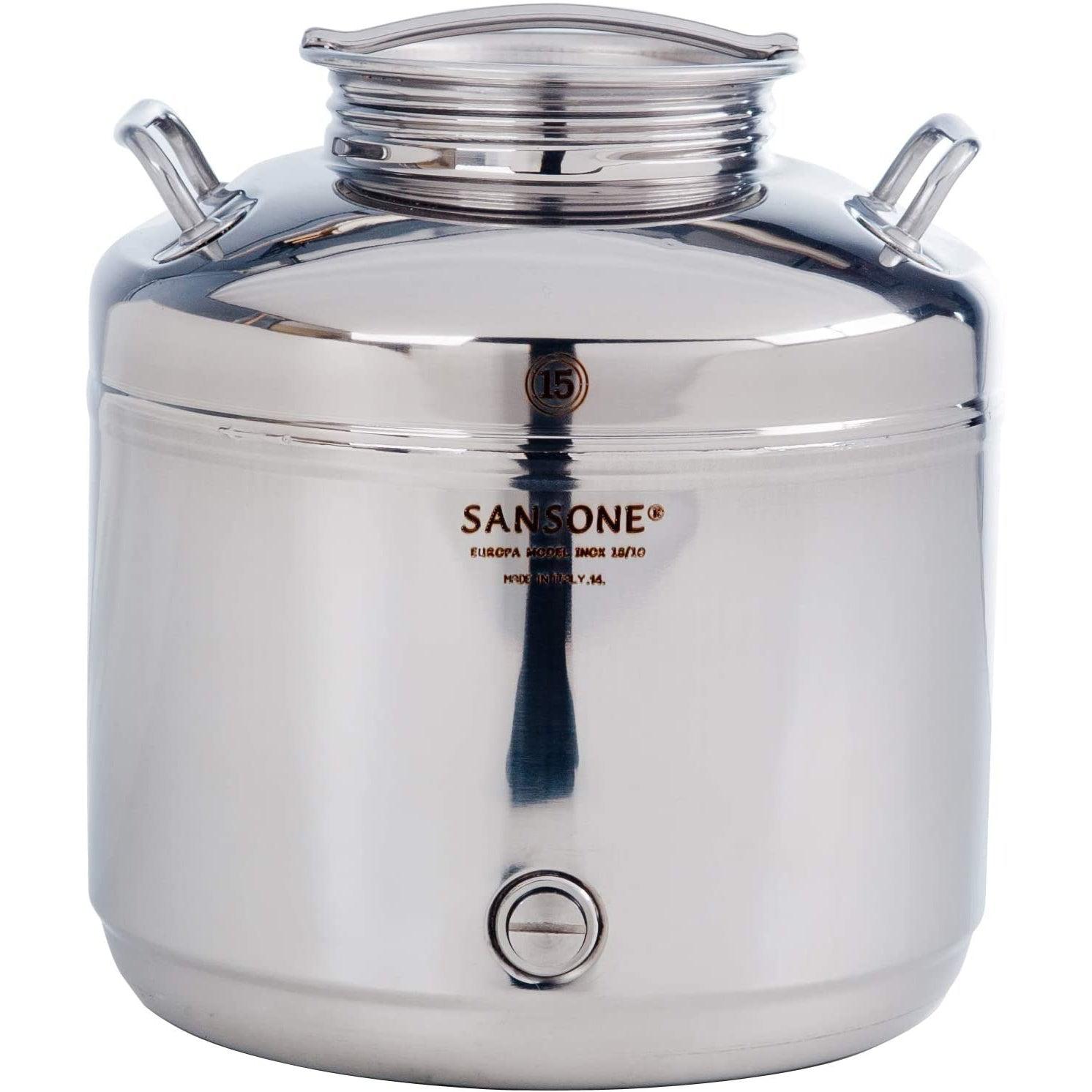 Sansone 3.96 gal Europa Fusti 18/10 Stainless Steel Canister - NSF Certified for Holding Olive Oil and More - Made in Italy