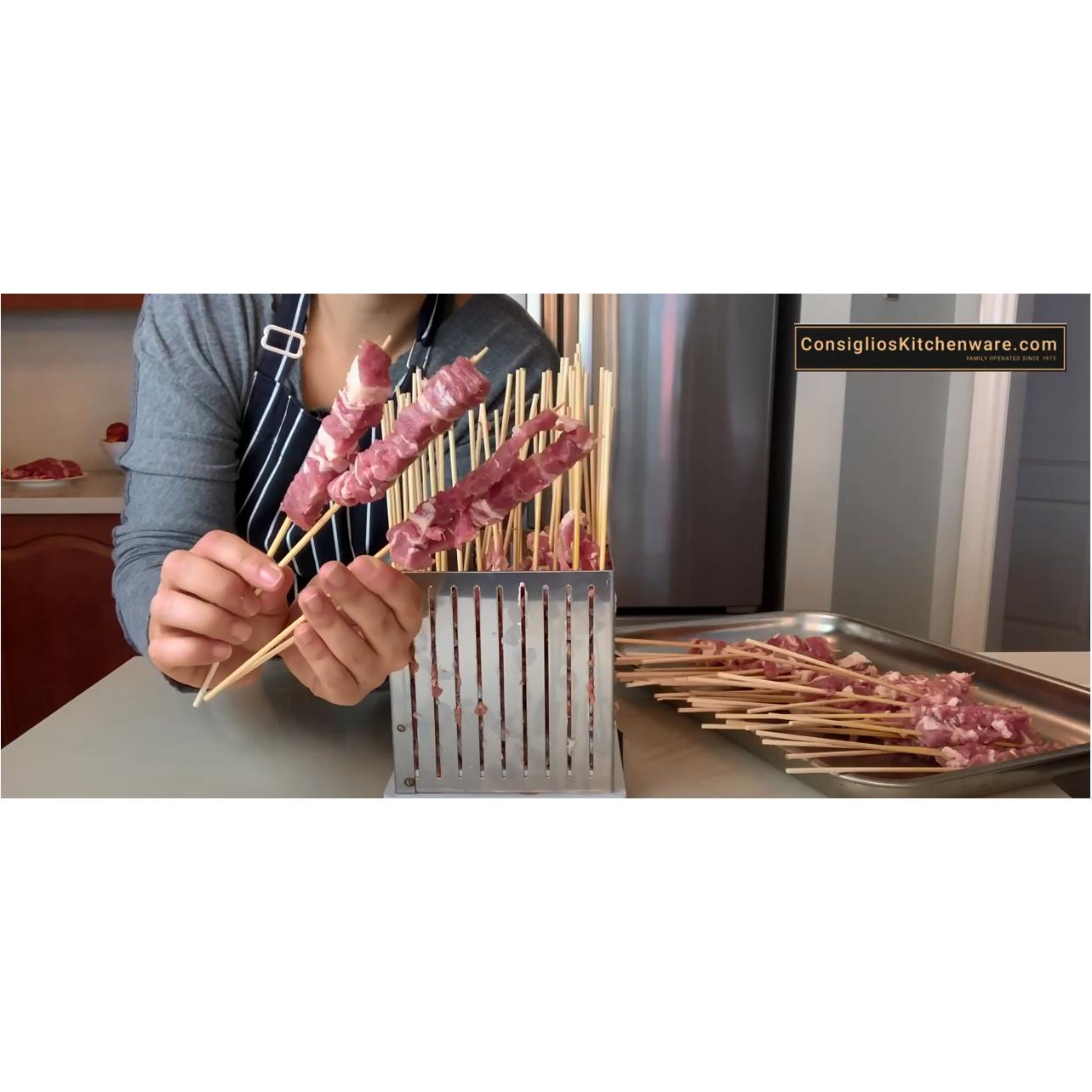 Cubo Complete Arrosticini Maker Kit with Knife & Skewers - Makes 100 Authentic Italian Lamb Skewers called Arrosticini - Made in Italy