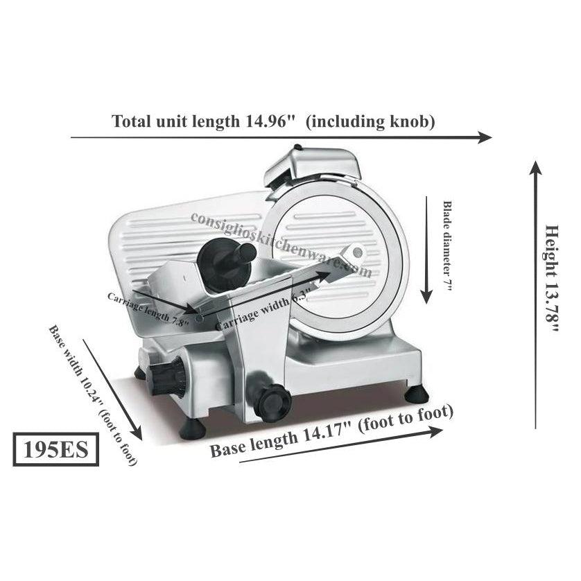 195ES - 7" Blade / .20HP  Professional Semi Automatic Meat Slicer Dimensions USA